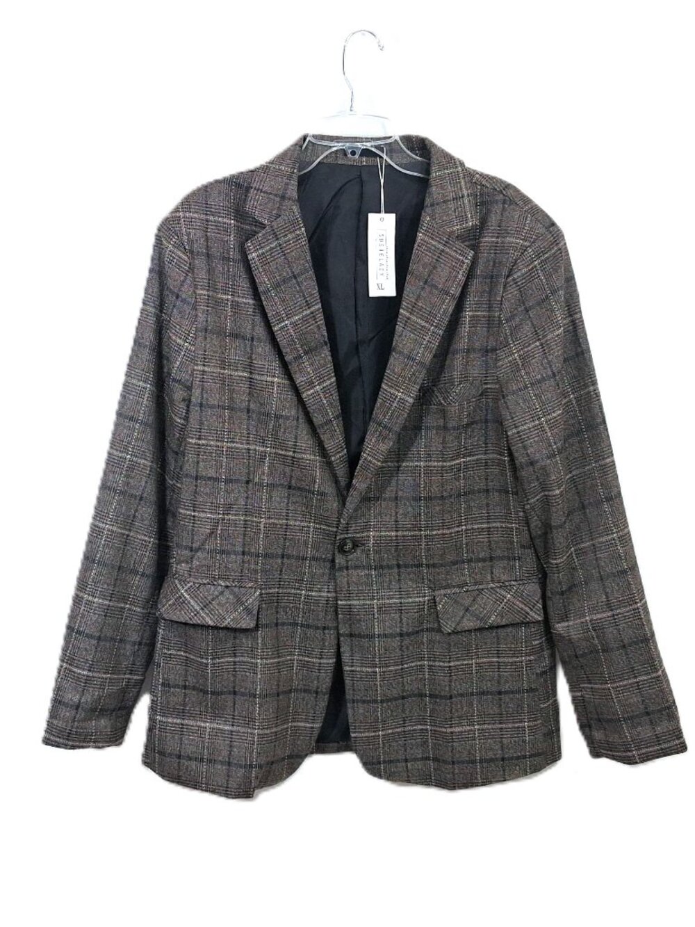NEW Susielady Plaid Blazer Brown Black Pockets Fully Lined Women XL